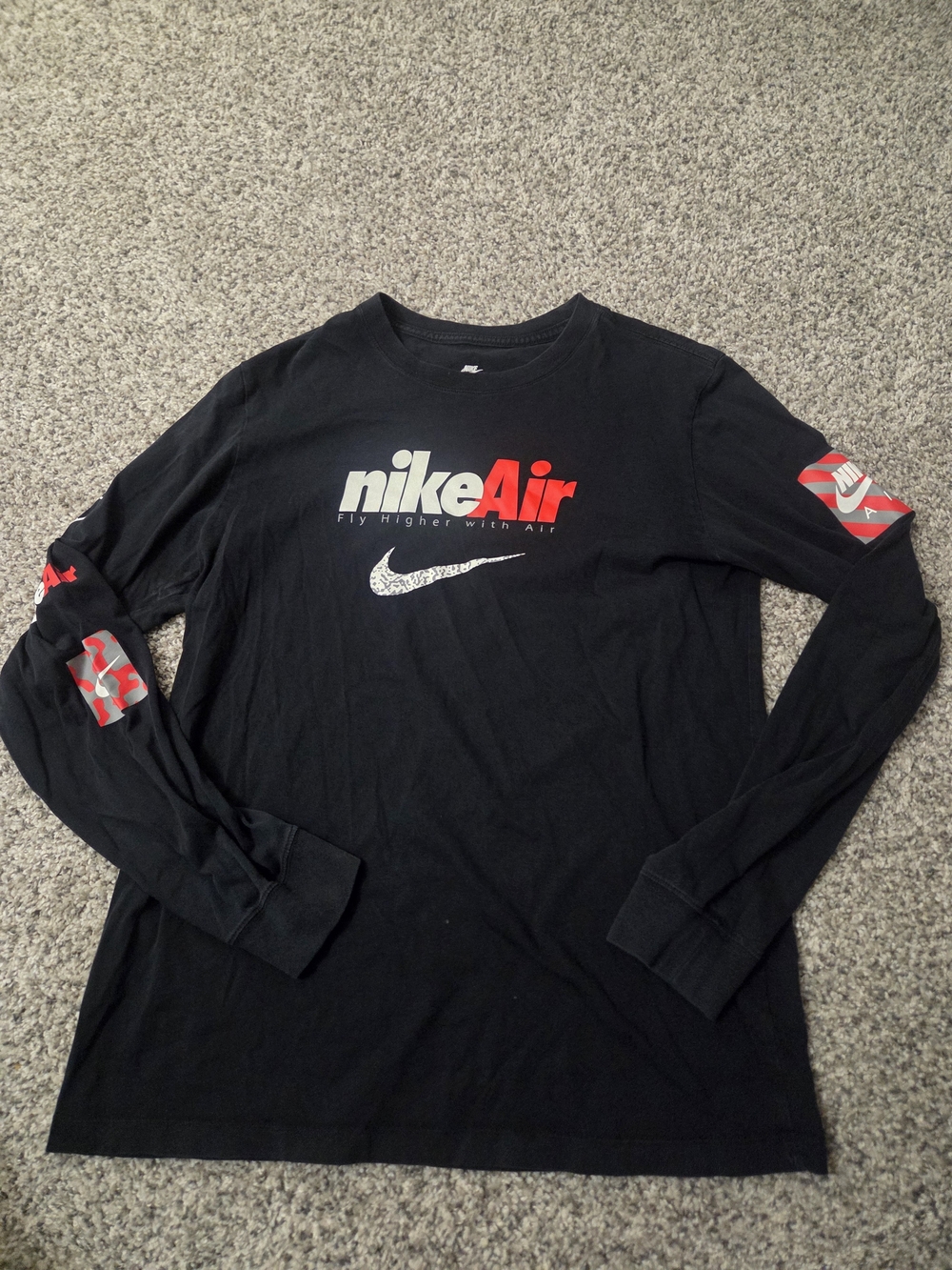 Nike Air Black Long Sleeve Tee with Red and White Accents